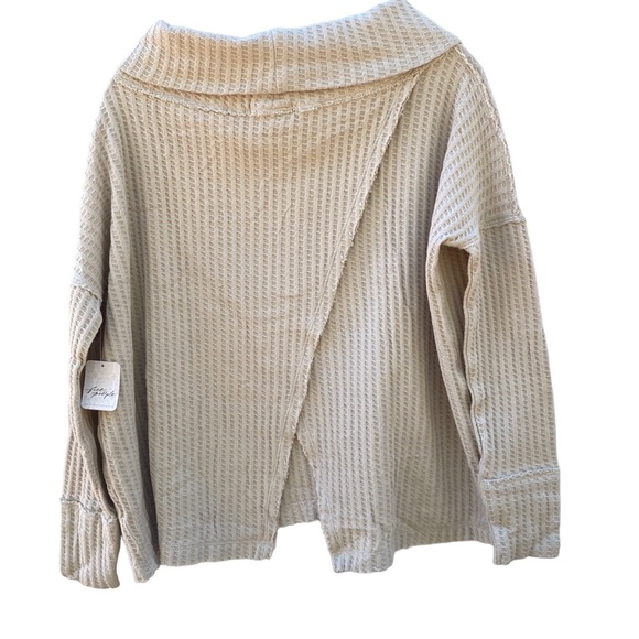 NWT Free People XS Cream Juicy Cowl Neck Long Sleeve Waffle Knit thermal top - Picture 3 of 8